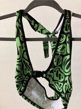 iHeartRaves Green and Black Smiley-Print Kids One-Piece